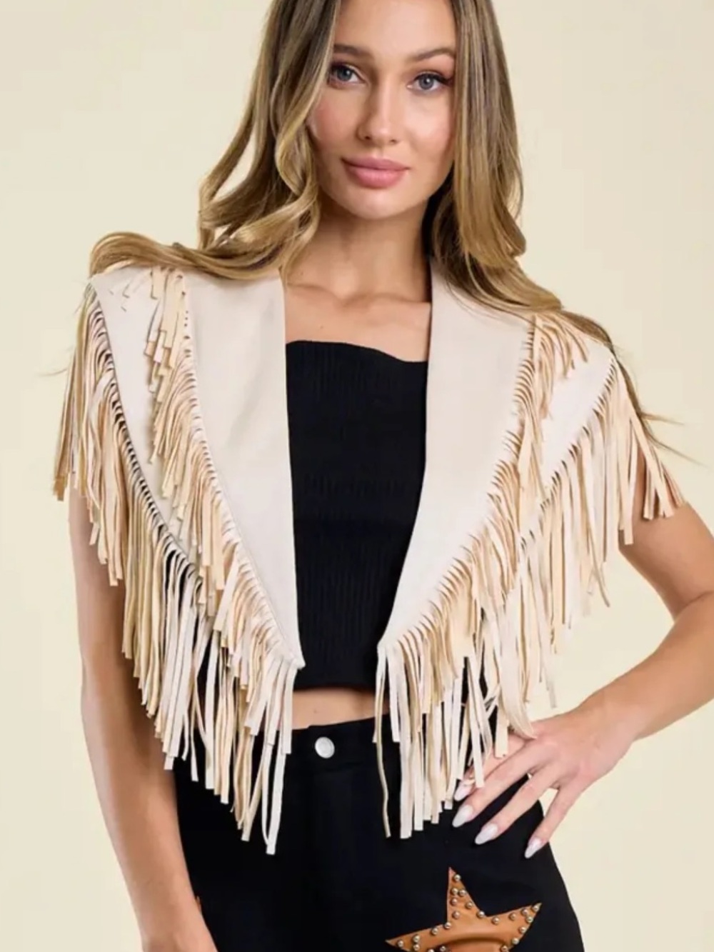 Cream Western Fringe Shrug Collar